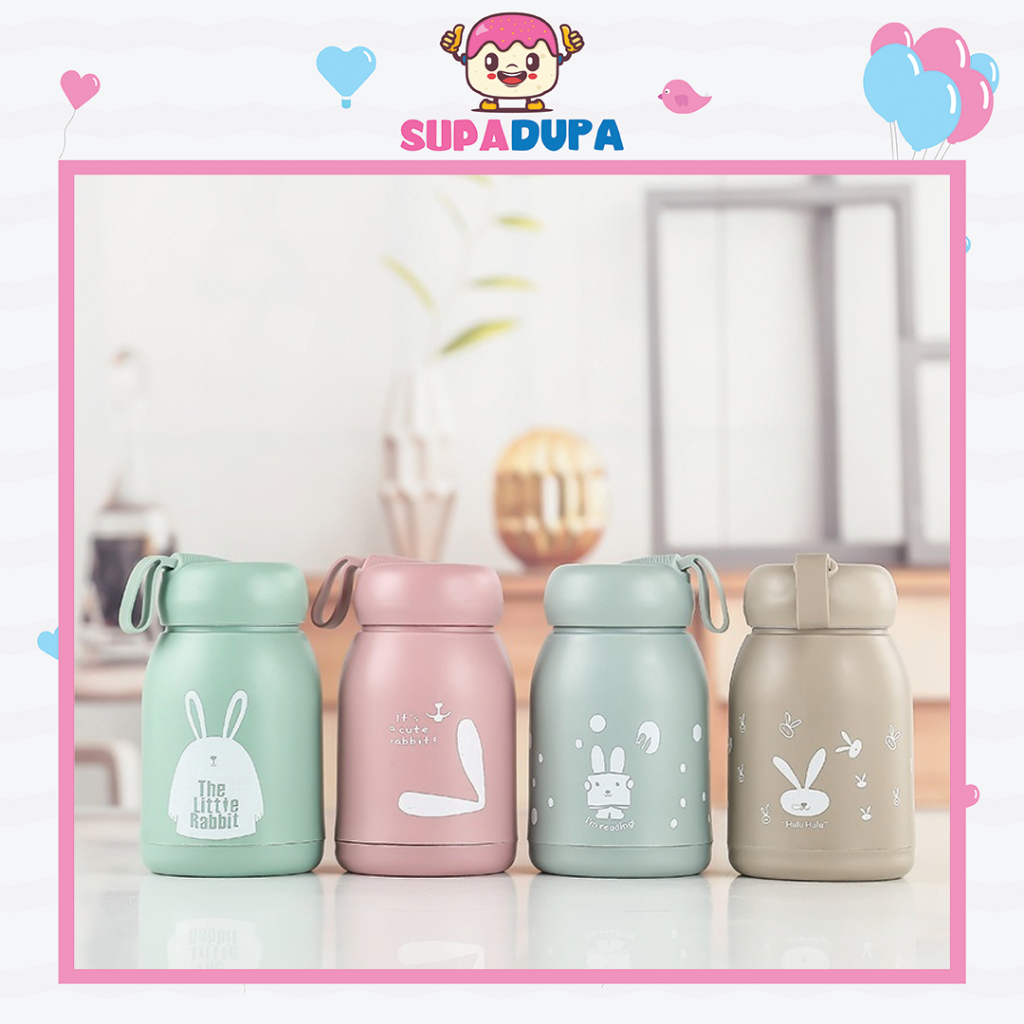 Botol Kaca Cute Rabbit Design Kids Insulated Tumbler Mug Portable Durable 330ml Children Glass Bottle Water Cup