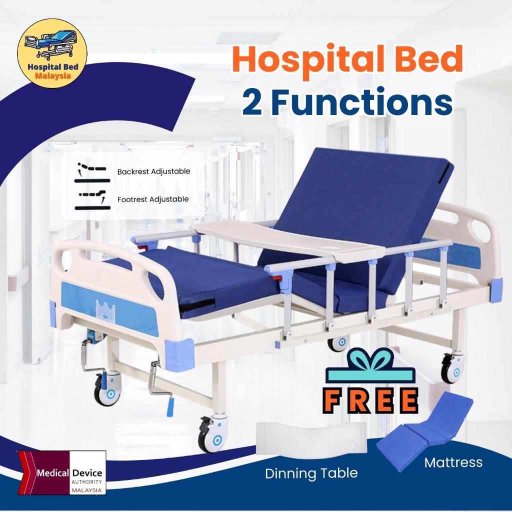 2 Functions Manual Hospital Nursing Bed [FREE Mattress + Table] - MDA Approved [Same-Day Delivery]