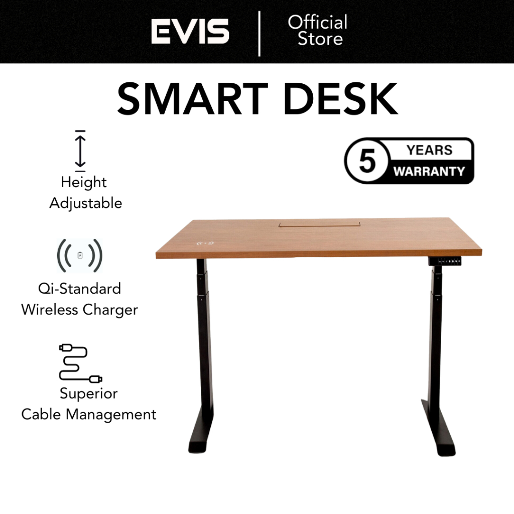 EVIS Smart Desk Electrically Height Adjustable Office Desk Wireless Charging and Cable Management Meja Pintar Ergomonis