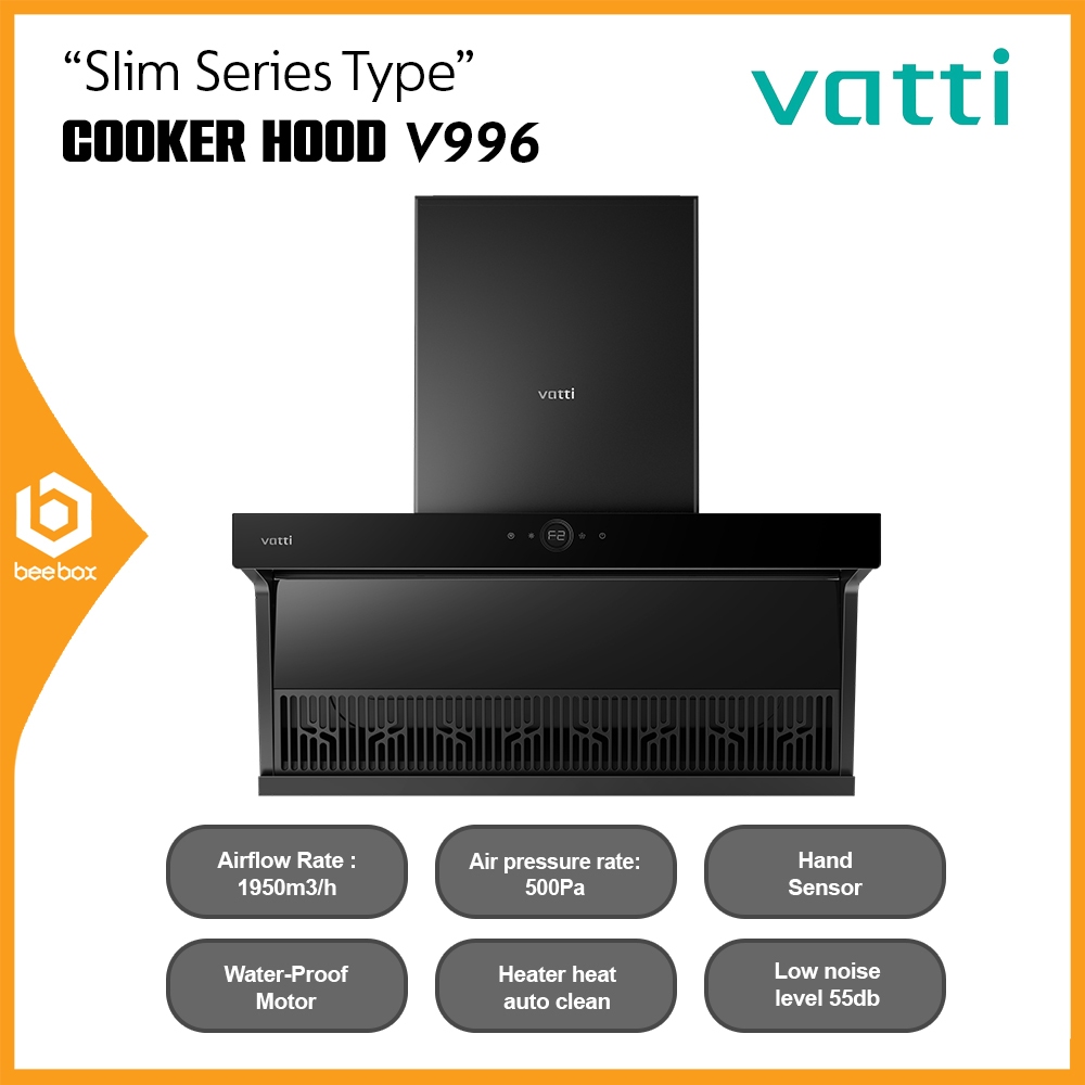 [Pre-order 30 days] Vatti (Slim Series Type) V996 Chimney Hood Heater Auto Clean 1950M3/H Smart Range Hood - V996