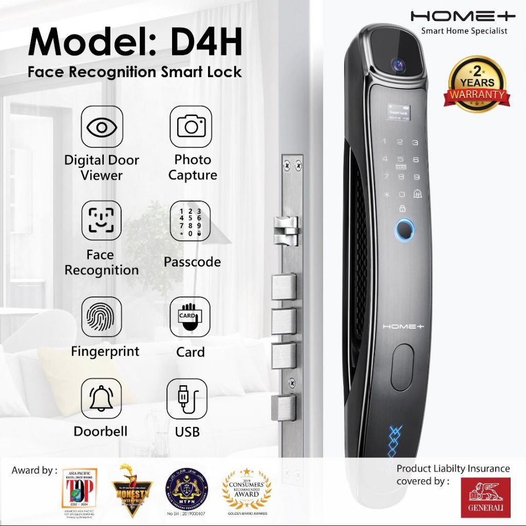 Home+ D4H Face Recognition WiFi Smart Lock l 7 Methods to Unlock l Wooden Door lTuya App