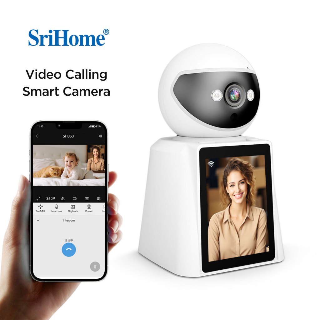 SriHome SH053 Video Calling Smart Camera CCTV with LCD Screen, 1-Key Video Call, Phone View, Two-Way Voice, Night Vision
