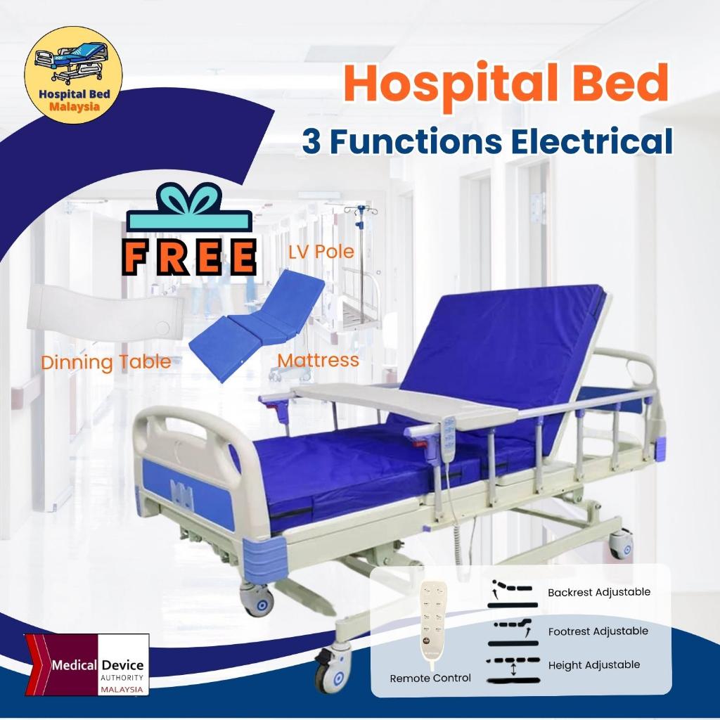 3 Functions Electrical Hospital Nursing Bed [FREE Mattress+Table] - MDA Approved [Same-Day Delivery]