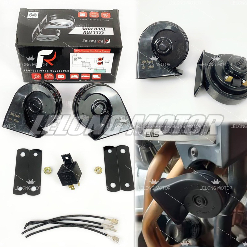 BM HORN RZ Midnight Black Twin Tone BM BMW Snail Horn 12V Car Motorcycle Motor Kereta