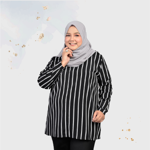 XL-3XL PLUS SIZE MUSLIMAH BLOUSE Stripe Style Blouse jalur labur blouse muslim 6718