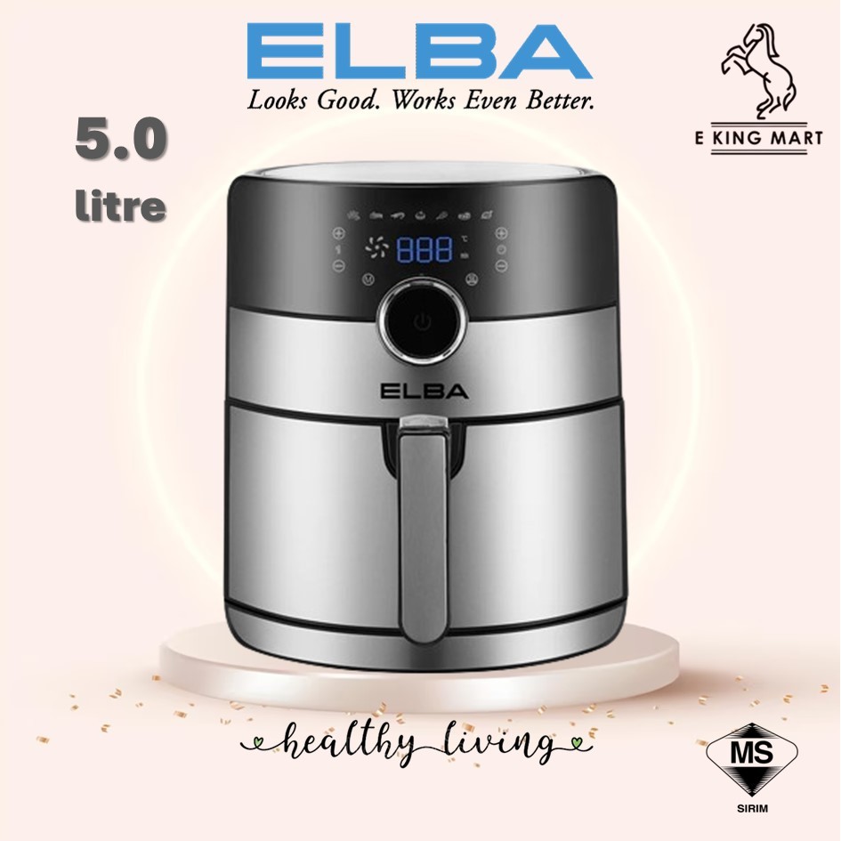 ELBA Air Fryer EAF-K5130D(SS) Big 5.0L Digital Touch Panel Steel Furnish Body Non Stick Coated