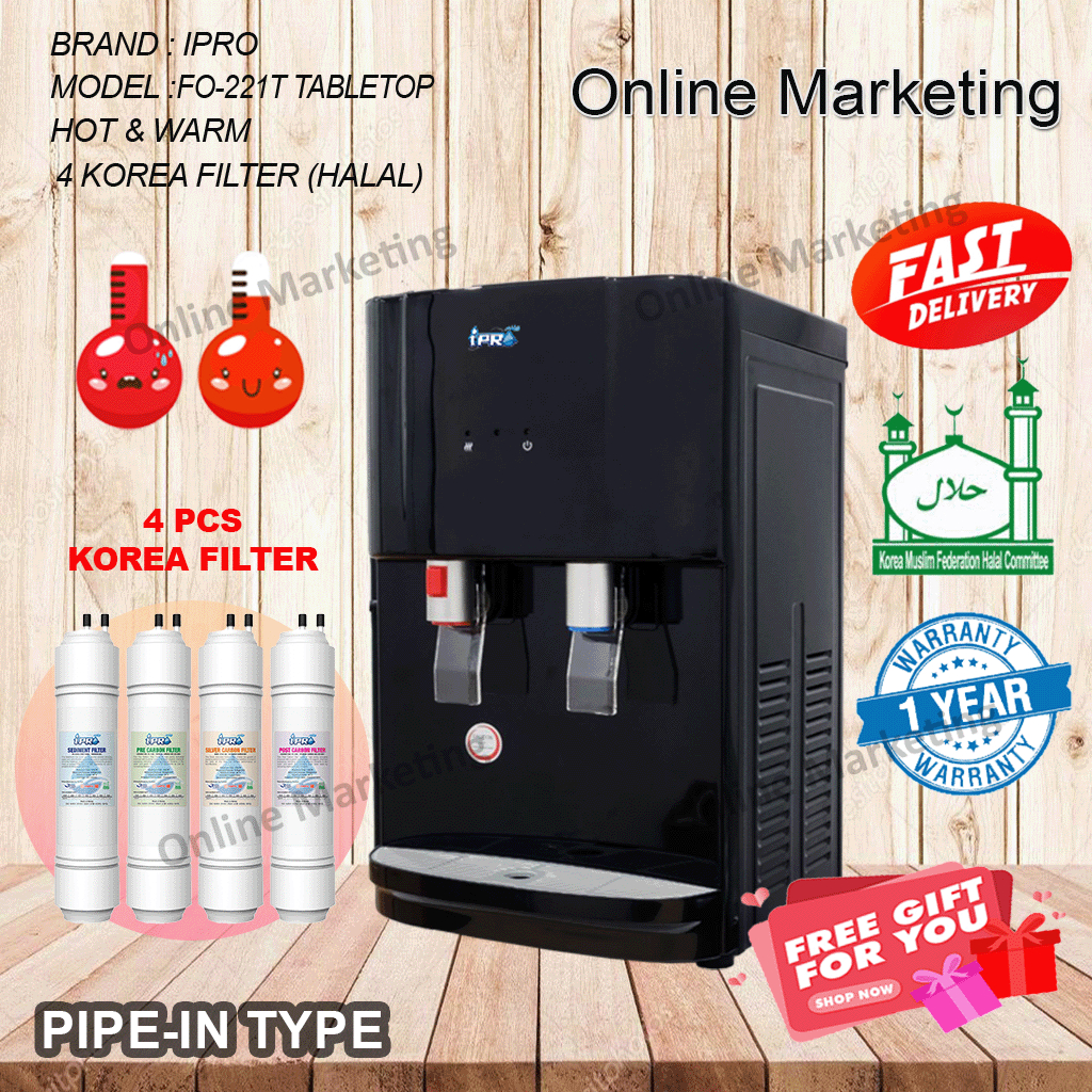 iPRO Penapis Air Panas Hot & Normal Desktop Water Dispenser With 4 pcs Korea HALAL Water Filter  FO-221T / GX-97TB