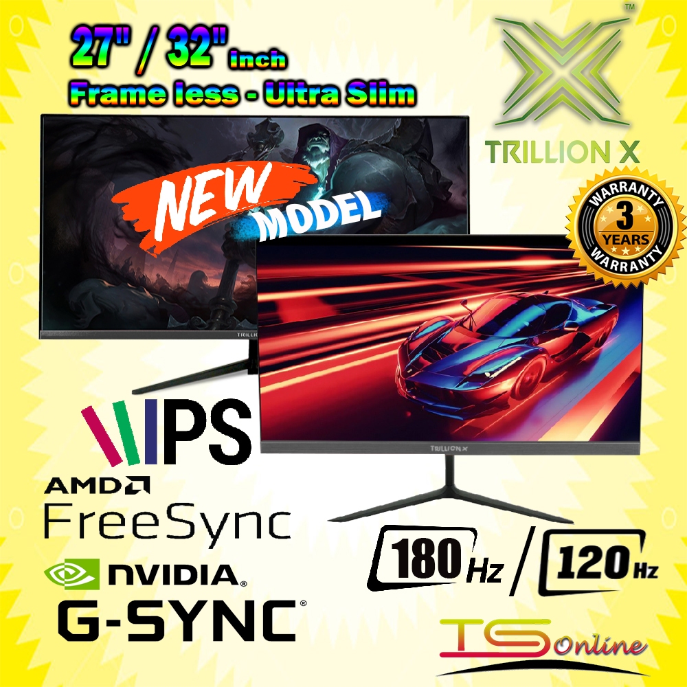 TRILLION-X LCD 27" / 29" / 32" Inch Monitor Gaming Flat Monitor 120Hz / 180Hz 2K QHD &amp; Full HD Gsync and AMD FreeSync
