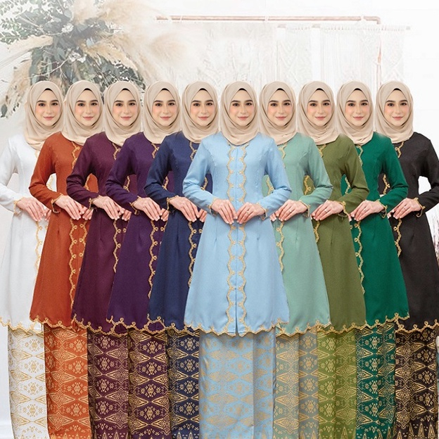 Baju Kebarung Labuh Modern Nikah/Tunang Kebaya Batik Sulam Ironless Nikah Kurung BAJU RAYA 2025 KEBARUNG SONGKET TABUR