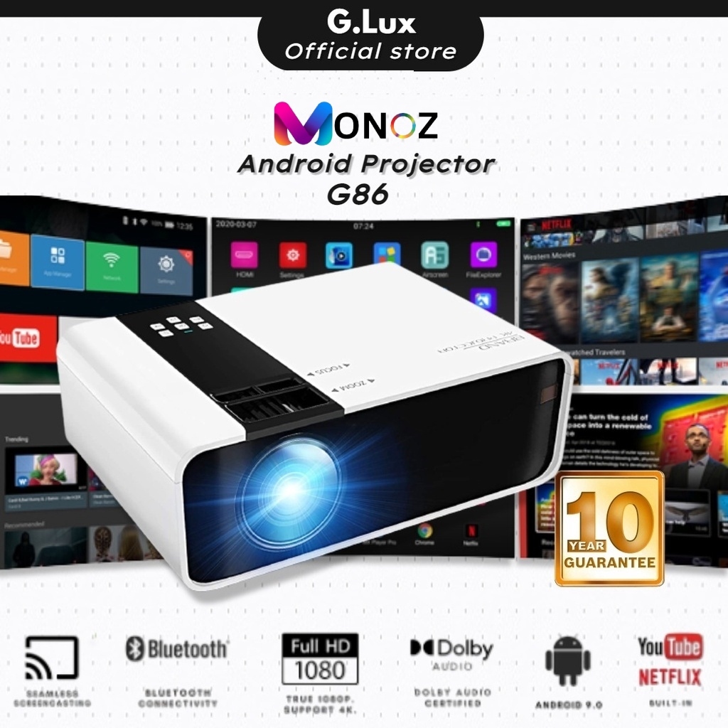 🔥 MONOZ G86 Projector 6000 LUMENS FULL HD 1080P Android Projector WIFI LCD Led A80 Portable Projector