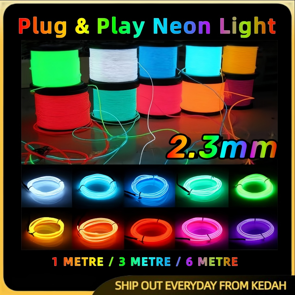 [KEDAH] EL Wire Neon Light Strip Rope Light Glowing Neon Wire Light String Wire Inverter Spliter