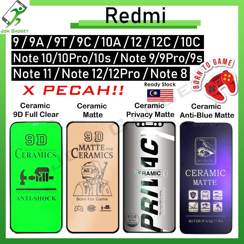【X PECAH】Redmi 9 9A 9C 9T 8A Note 10 10Pro 10s 9 9Pro 9s 8Pro Ceramic Film Screen Protector 9DClear Matte AntiBlueMatte