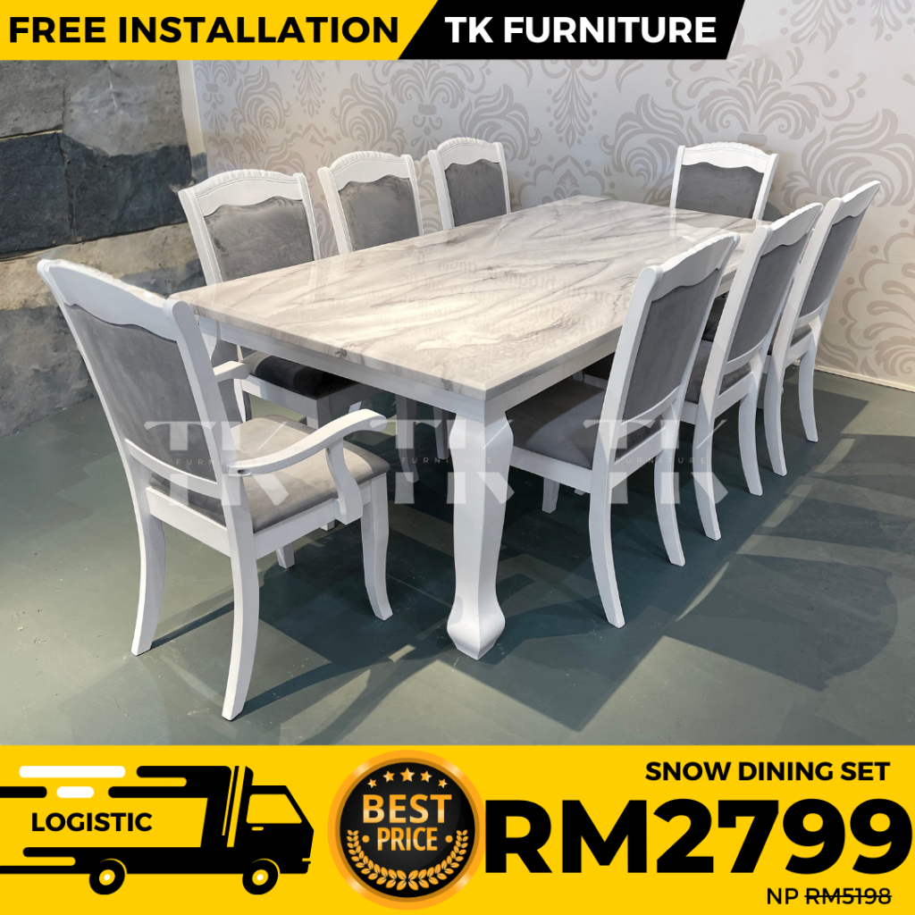 [Free installation] PRE ORDER ~ Arthur 8 Seaters Marble Dining Set 1+8 | 1+6 | Set Meja (210 x 106cm) 18-129