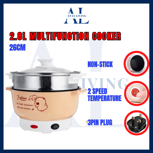 🔷ATAS🔷 Multifunctional Non-Stick Electric 2.8L Cooker Non-Stick Electric Cooker Cooking Steamboat Pot现货:2.8L迷你电饭锅/小火锅