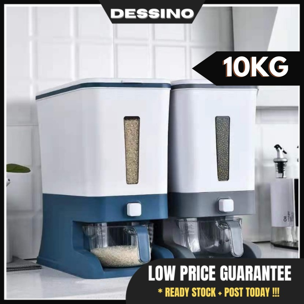 DESSINO Kitchen Tupper Tech Ware HOME Rice Dispenser Automatic 10kg with Rinsing Cup Premium kitchen Tools Bekas Beras