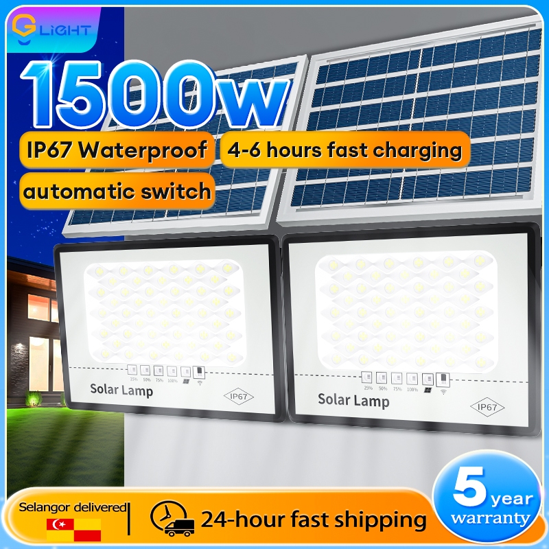 【5-year warranty】1500W Lampu Solar light Outdoor lighting Nano LED IP67 Waterproof Solar Floodlight Solar spotlight