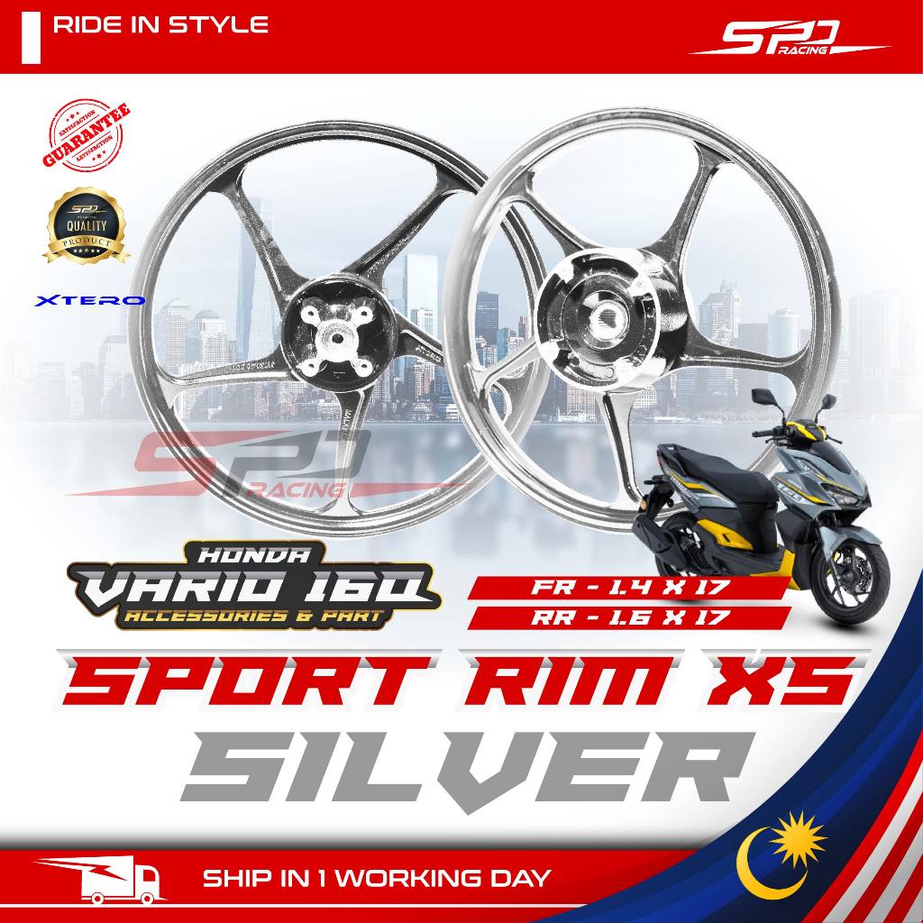 Vario 150 / 160 Sport Rim X5 I FR : 1.40 x17 / RR: 1.60 x17 I Silver / Black XTERO | Honda Vario