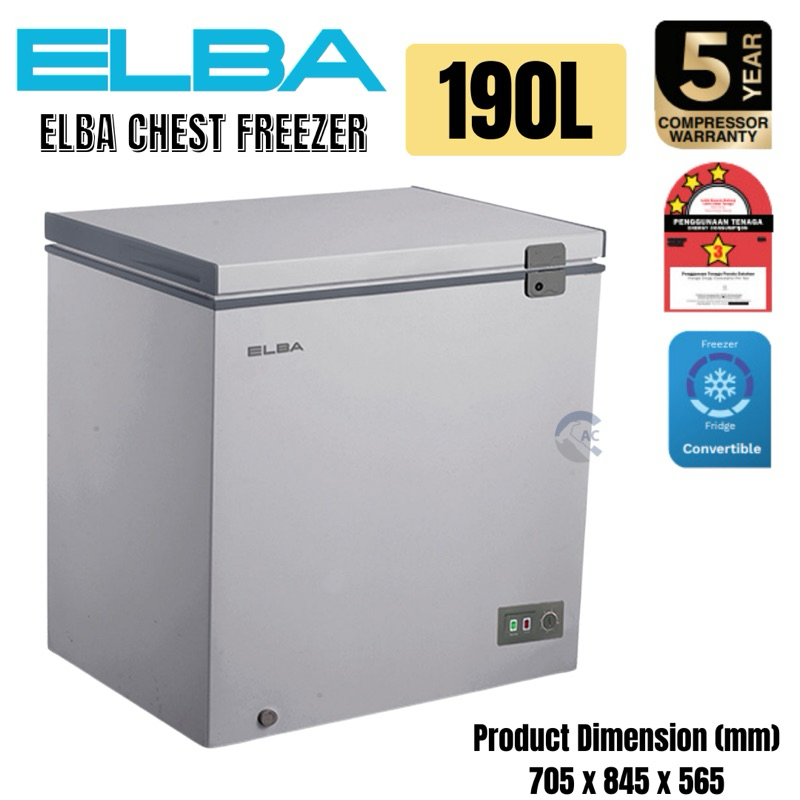 ELBA 190L Artico Series Chest Freezer EF-E1915(GR) | Peti Beku