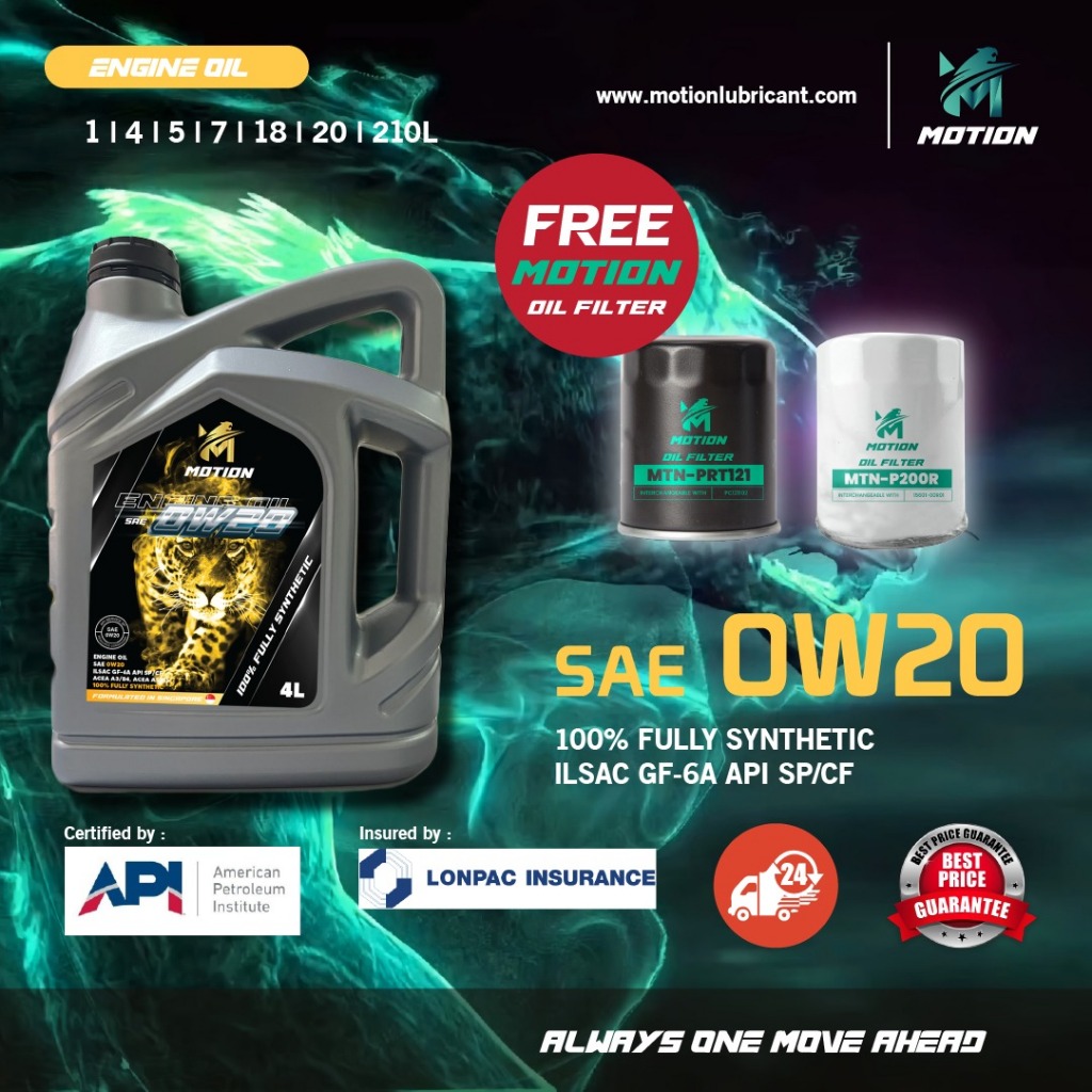 MOTION 0w20 3L 4L API SP Fully Synthetic Engine Oil Car Lubricant Minyak Hitam Enjin Kereta Oil