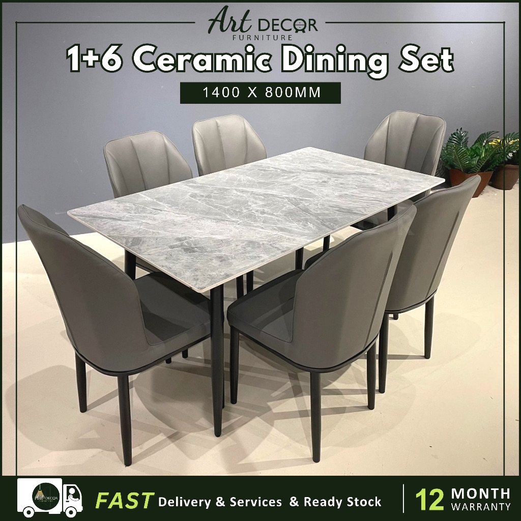 [FREE INSTALL] COZY 1+6 Ceramic Set Meja Makan 6 Kerusi | Dining Table Set 6 Seater Dining Chair Funiture