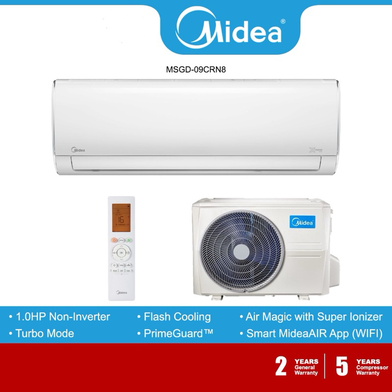 Midea Air Conditioner (1.0HP-2.5HP) Xtreme Dura R32 Non-Inverter MSGD-09CRN8 / MSGD-12CRN8 / MSGD-18CRN8 / MSGD-24CRN8