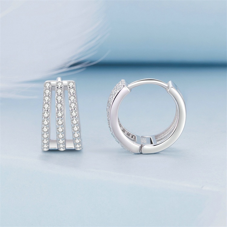 JERICA JEWELRY 925 Sterling Silver Unique Geometric Cubic Zircon Huggie Earrings