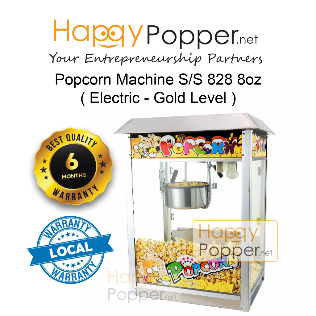 Happypopper Commercial Electric Mesin Table Top pop corn Popcorn Machine Maker S/S 8oz 8 oz Heavy Duty model 828商用台式爆米花机