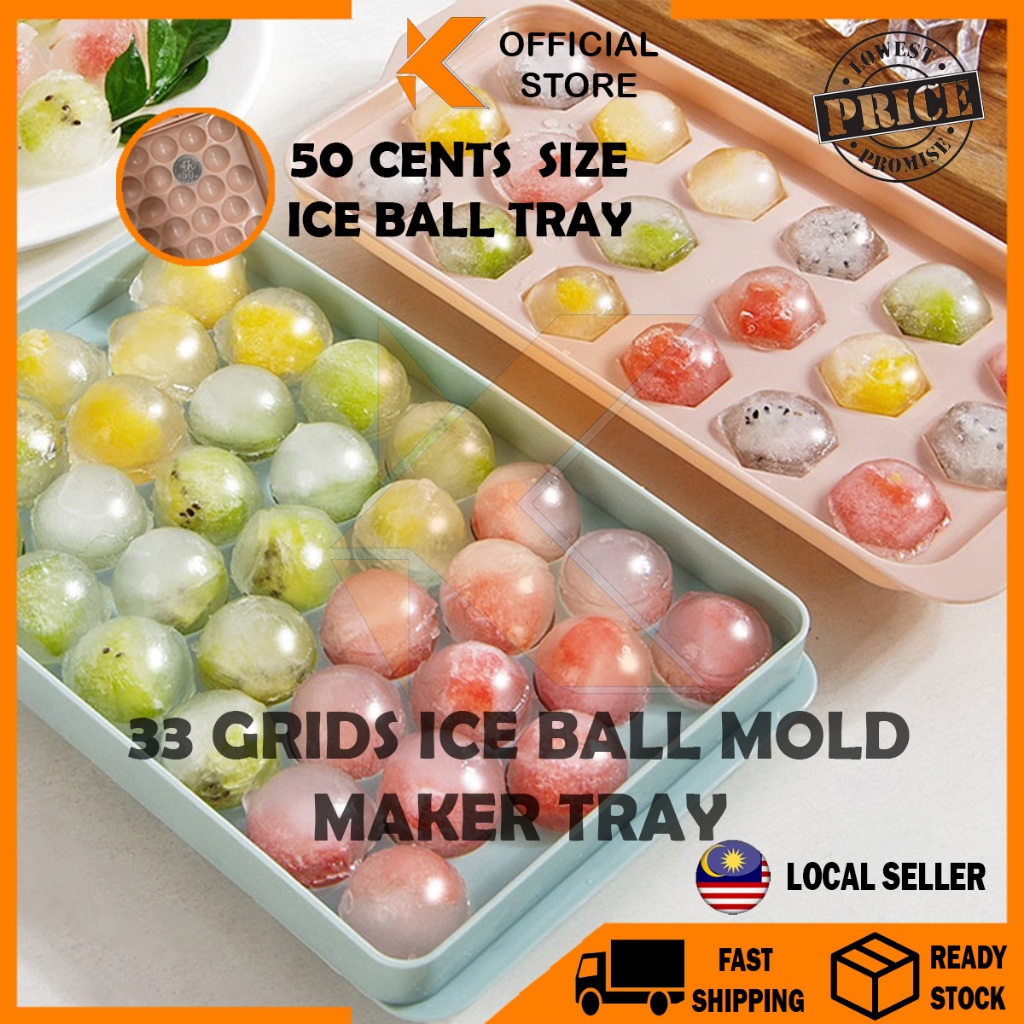 【K-Home】33 Grids Round Ice Cube Tray Ball Jelly Mold Maker Kitchen Party Cooking Use Freezer Acuan Ais Kiub Bulat