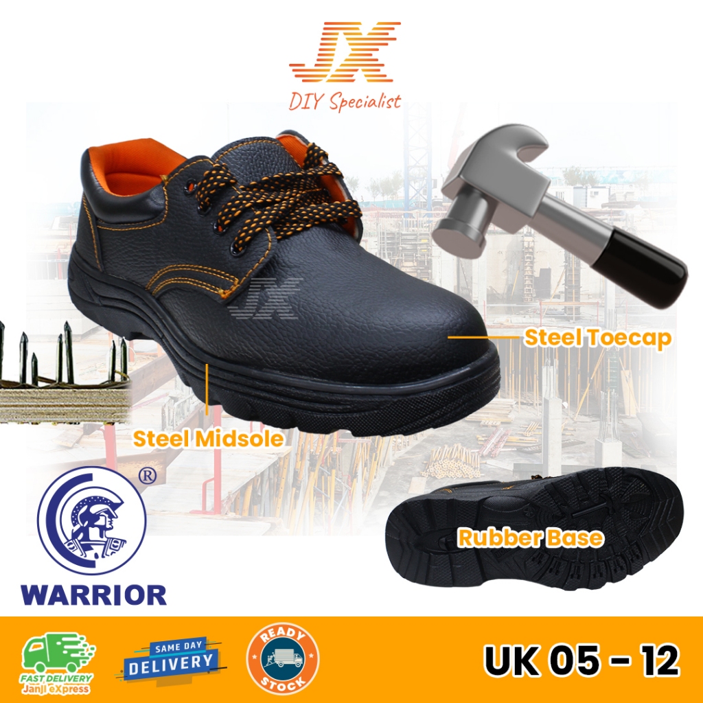 WARRIOR Safety Shoes Genuine Leather Low Cut Steel Toe Steel Midsole Rubber Base Boots Kasut Keselamatan 安全鞋