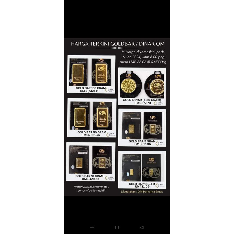 Jualan Gold Bar/Dinar Quantum Metal