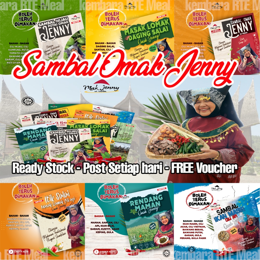 Sambal Omak Jenny 3x/5x Pedas/Petai/Acar Buah/Ikan Masin/Tempoyak/Daging/Itik Salai/Rendang Daging/Minang (READY-TO-EAT)