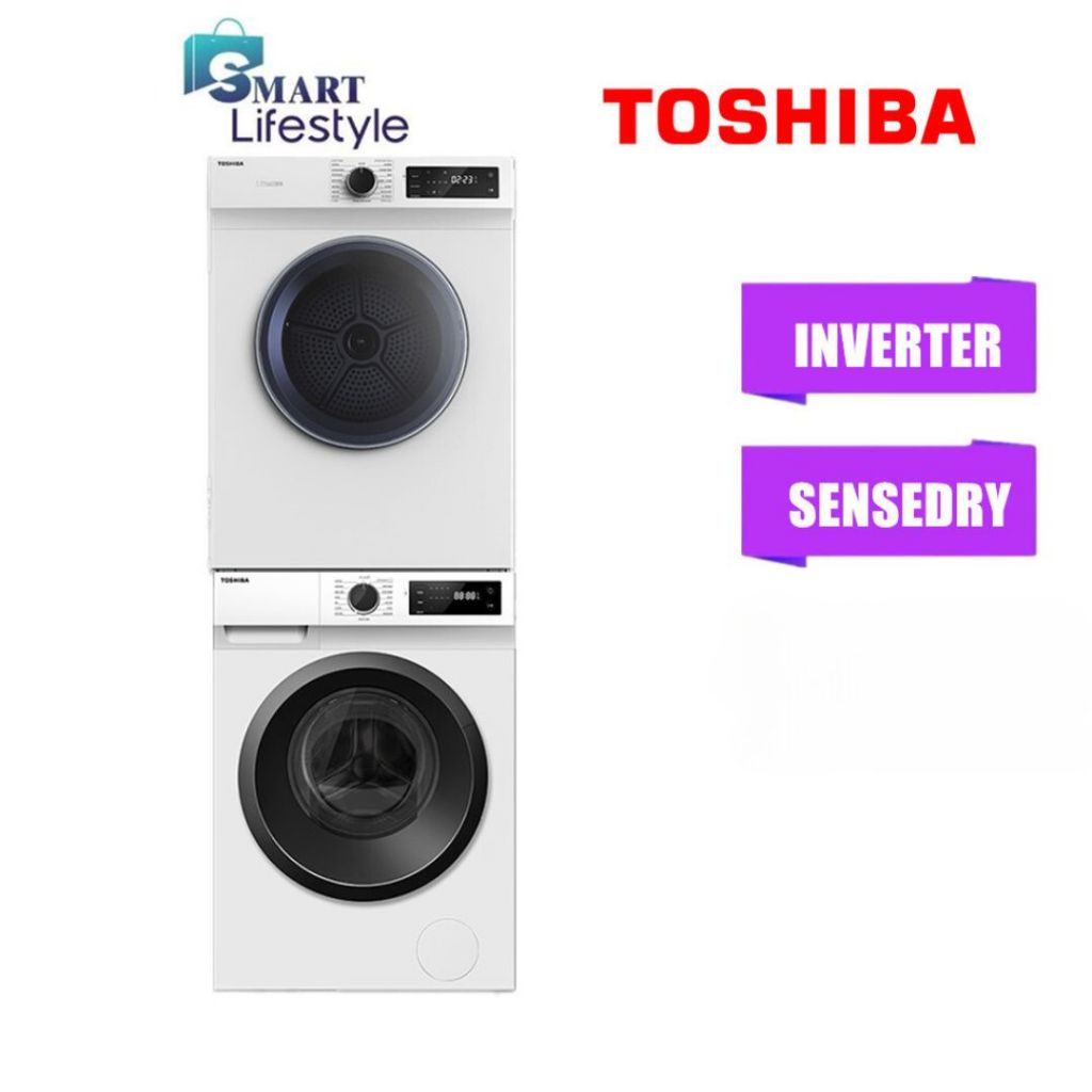 【READY STOCK】Toshiba Washer+Dryer (7.5kg) Real Inverter Washing Machine TW-BH85S2M & (7kg) SenseDry Dryer TD-H80SEM