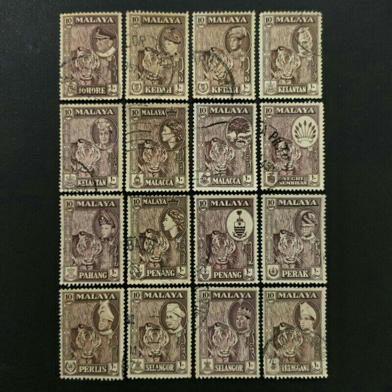 1957-1962 Stamp 10c Johore Kedah Kelantan.Malacca.N.Sembilan.Pahang.Penang.Perak Perlis.Selangor Trengganu-Worth to Keep