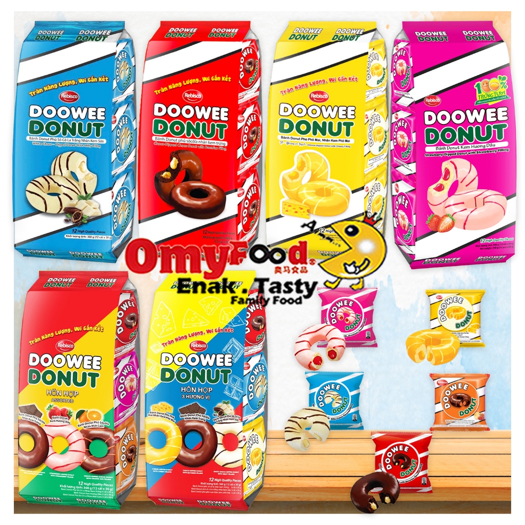 30g x 12pcs Doowee Donut Cake [White Chocolate / Cheese / Chocolate / Assorted 3 Flavors / W.Choco / Strawberr][OmyFood]