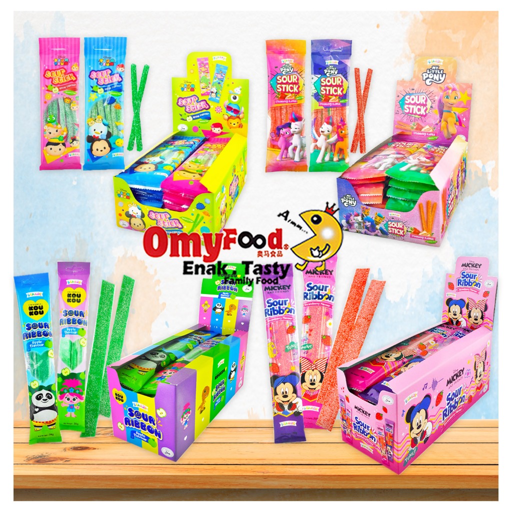 30g x 18pcs Beardy Sour Stick [Apple / Strawberry] / Sour Ribbon [Apple / Strawberry][OmyFood]