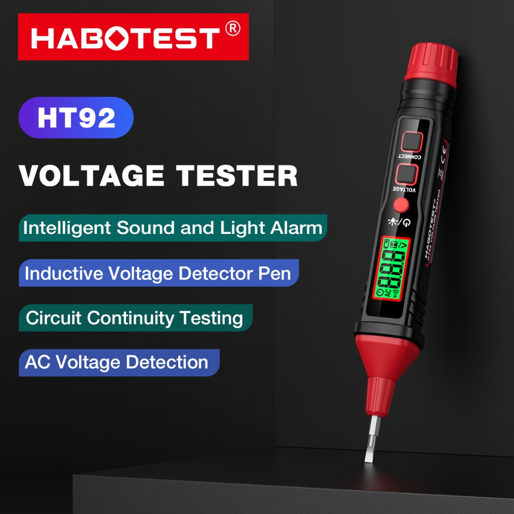 HABOTEST🔥HT92 AC/DC Voltage Detector NCV 12~300V Voltage Tester Live/Null Wire Flashlight LCD Display Breakpoint Finder