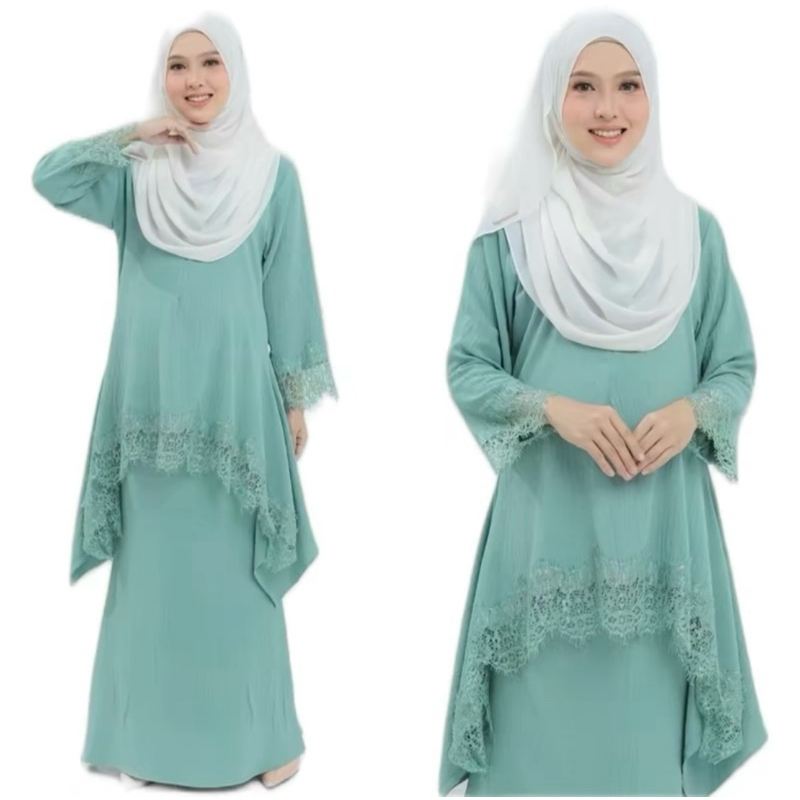 Baju Kurung Aliah with lace Baju Raya (2024) Italian Cey Ironless