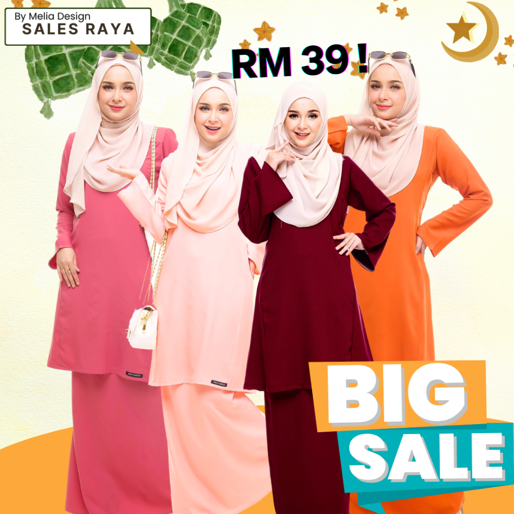 By Melia Design Baju Kurung Pesak Pahang Plain Premium Ironless Tak Payah Gosok Moden Riau Sulam Asl