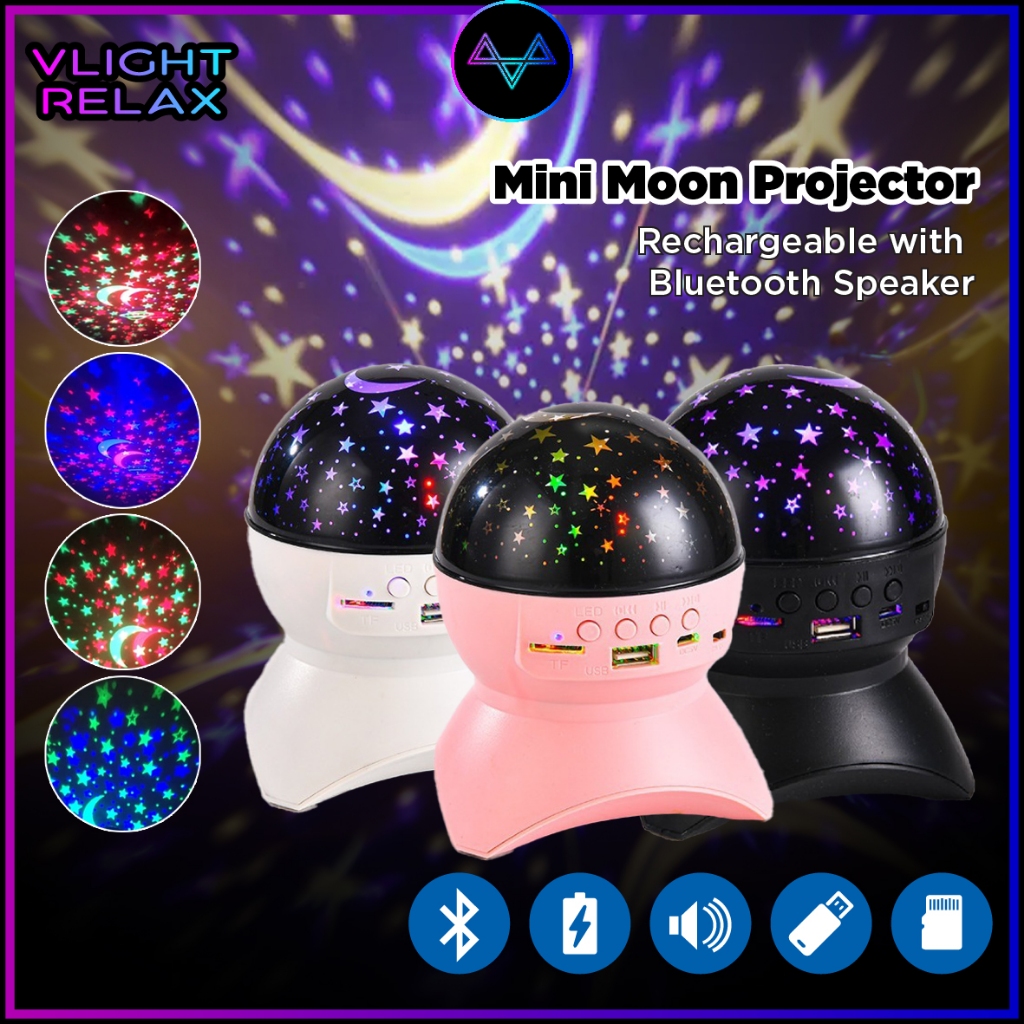 Moon Lamp Rechargeable USB Galaxy Light via Bluetooth Speaker with Star Light Moon Light Led Night Light Lampu Hiasan