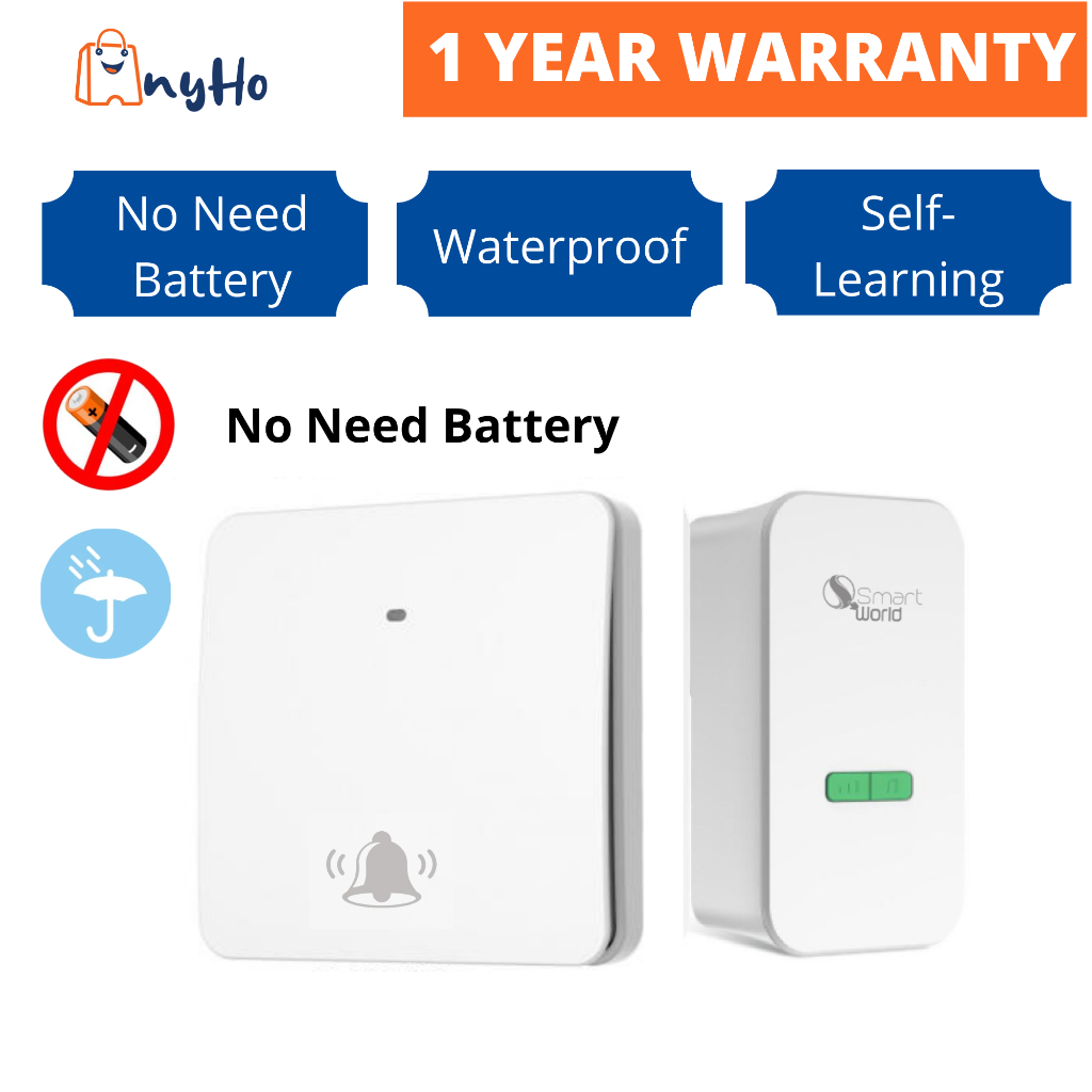 SMART WORLD Self-Powered Wireless Doorbell Waterproof Door bell No Battery Wireless Doorbell Loceng Pintu