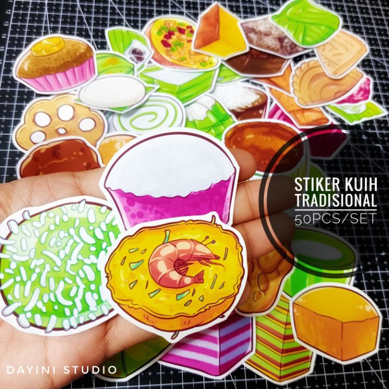 50pcs Sticker Set Kuih Tradisional Melayu Malaysia | Stiker Traditional Food Malaysian Culture | Makanan Budaya Warisan