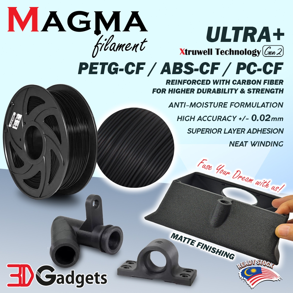 Magma PETG/ABS/PC with Carbon Fiber Ultra+ Matte Finished 1.75mm 1KG for FDM 3D Printer Bambu Lab Flashforge Creality