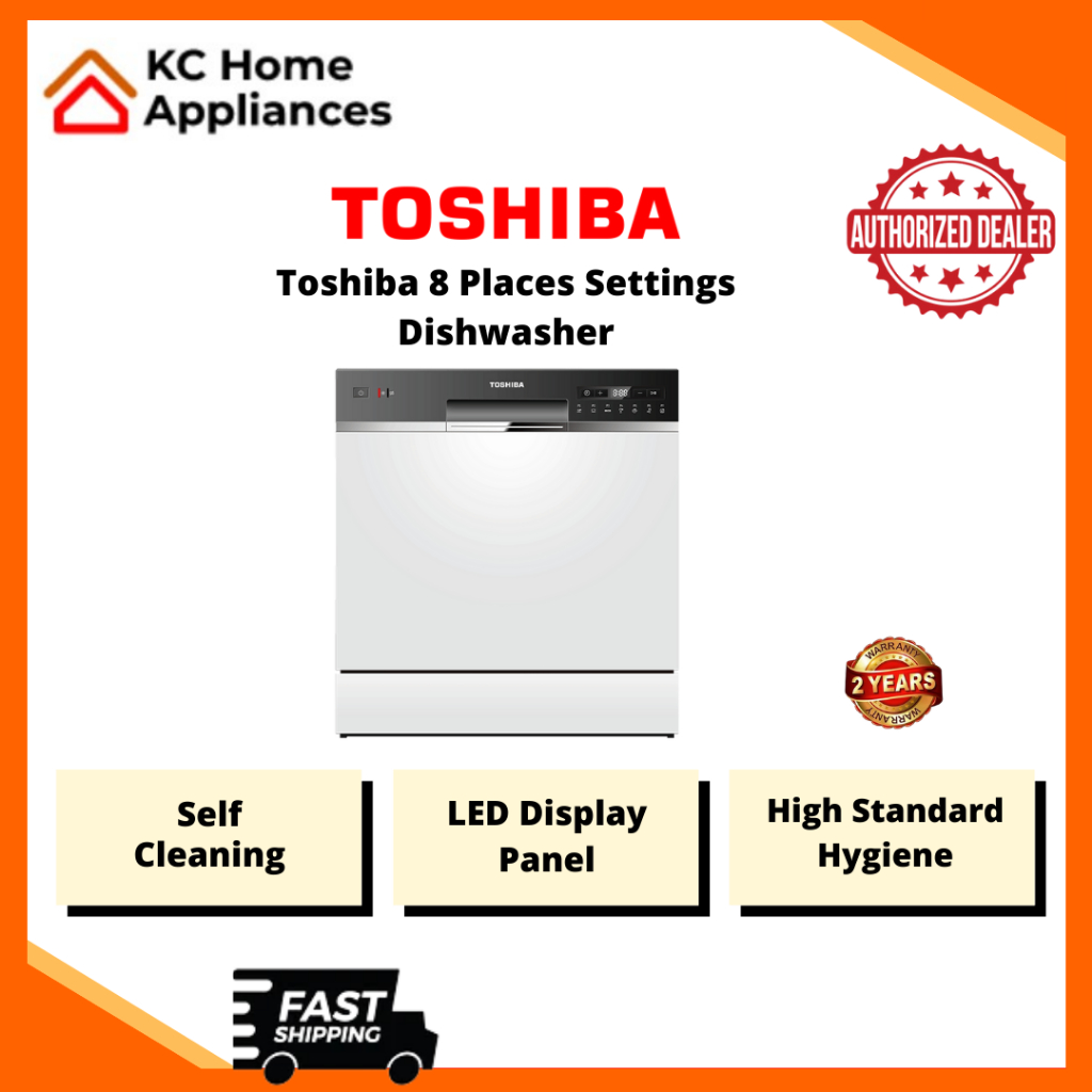 Toshiba Table Top 8 Place Settings Dishwasher | 70°C Water Wash | LED Display Panel | DW-08T1(S)-MY | 2 Years Warranty