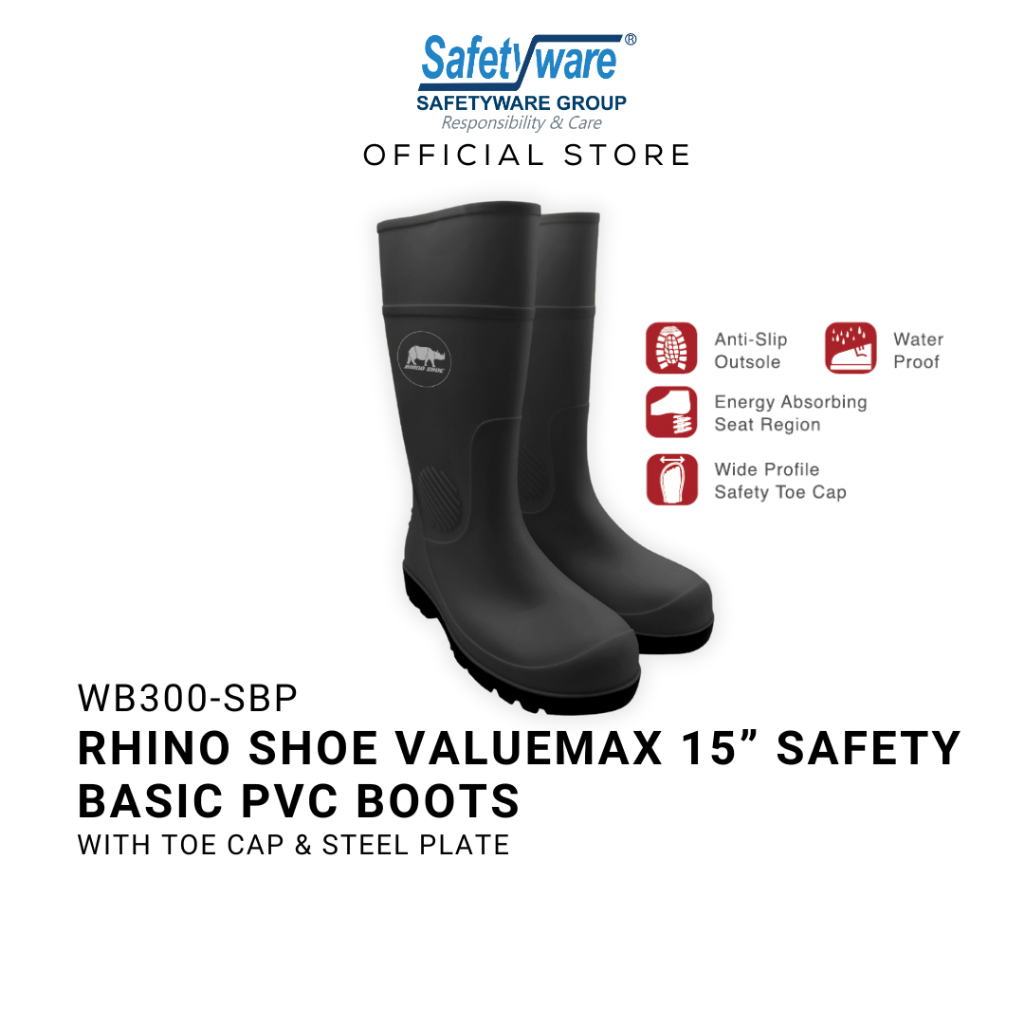 RHINO SHOE WB300-SBP Valuemax Safety Wellington Boots | Eco Material | Premium Quality | Kasut Hujan | Kasut Kebun