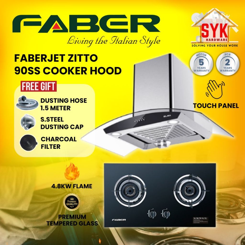 SYK Faber Kitchen Cooker Cooktops Hood and Hob Set FABERJET ZITTO 90SS LAVIN 2B/76BK Dapur Gas Stove Masak Penyedut Asap