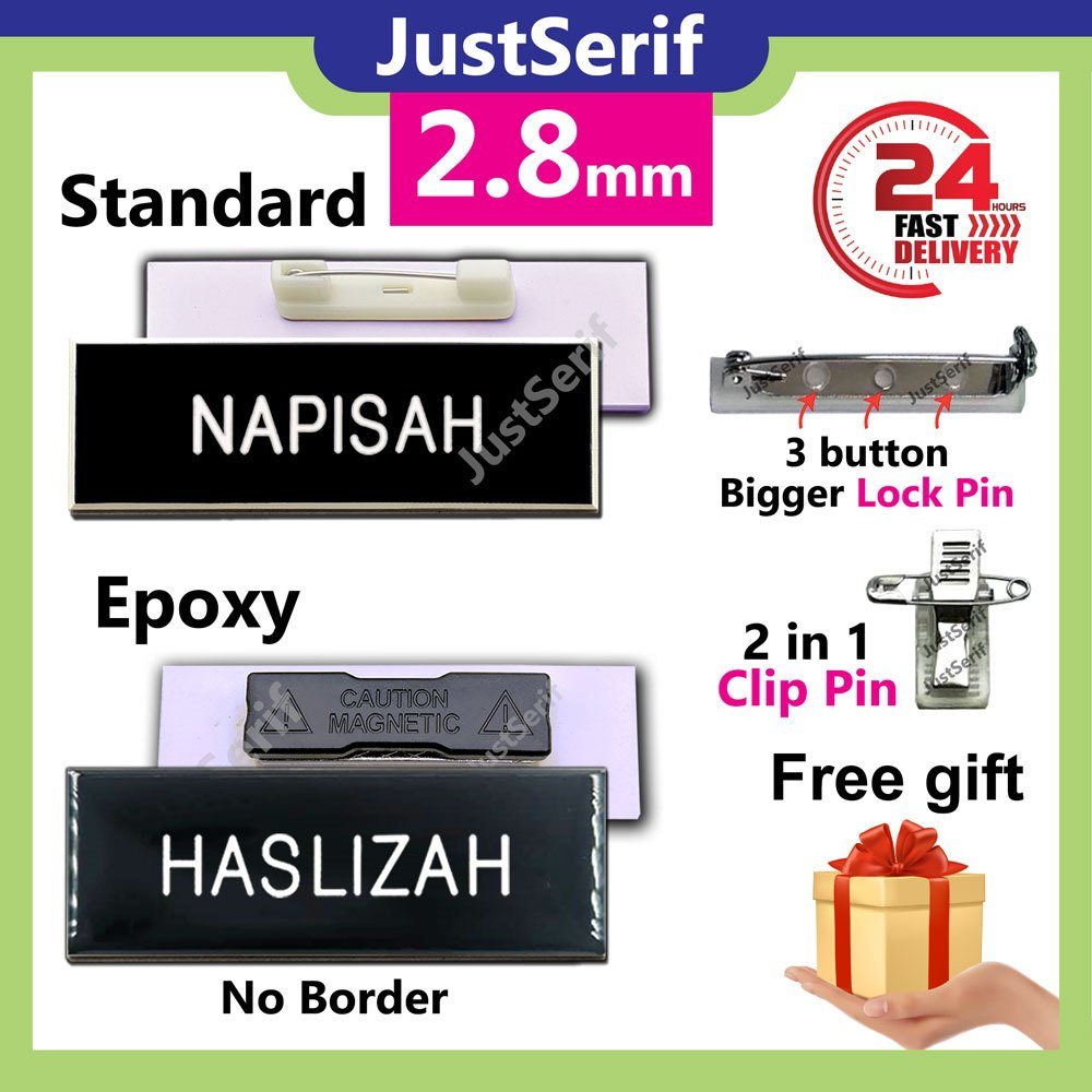 Name Tag MAGNET, NameTag PIN Untuk Tag Nama Sekolah Cikgu, Murid dan Pekerja Pejabat, Kerajaan Biasa dan Epoxy-justserif