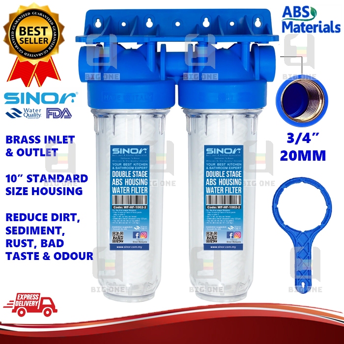 (ABS) SINOR WF-HF-1002-2 10" DOUBLE SLIM WATER FILTER SET TWO STAGE WATER PURIFIER HOUSING SET PENAPIS AIR BERKEMBAR