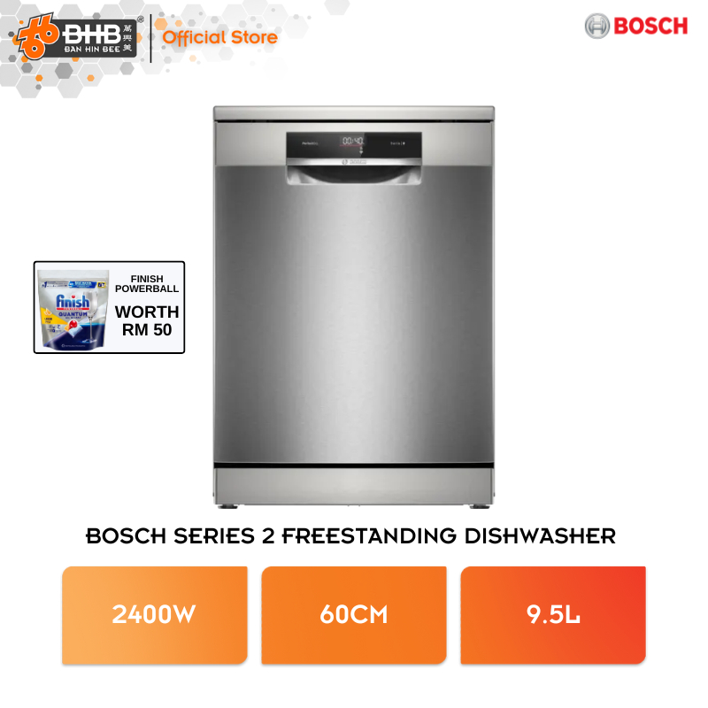 Bosch Series 8 Freestanding Dishwasher 60cm Stainless Steel SMS8YCI01E 14 Place Settings AquaStop Pencuci Pinggan