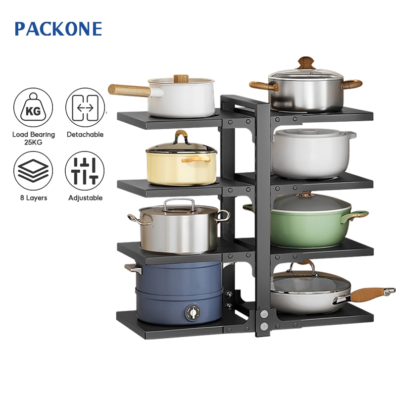 PACKONE Pan And Pot Rack Adjustbale Organzier Kitchen Storage Shelf Stainless Steel(8Layers)