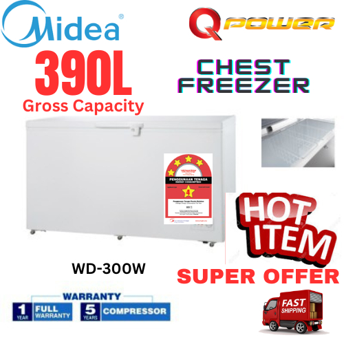 Midea Chest Freezer WD-300W (Gross 390L Net 300L Capacity) With Key Lock